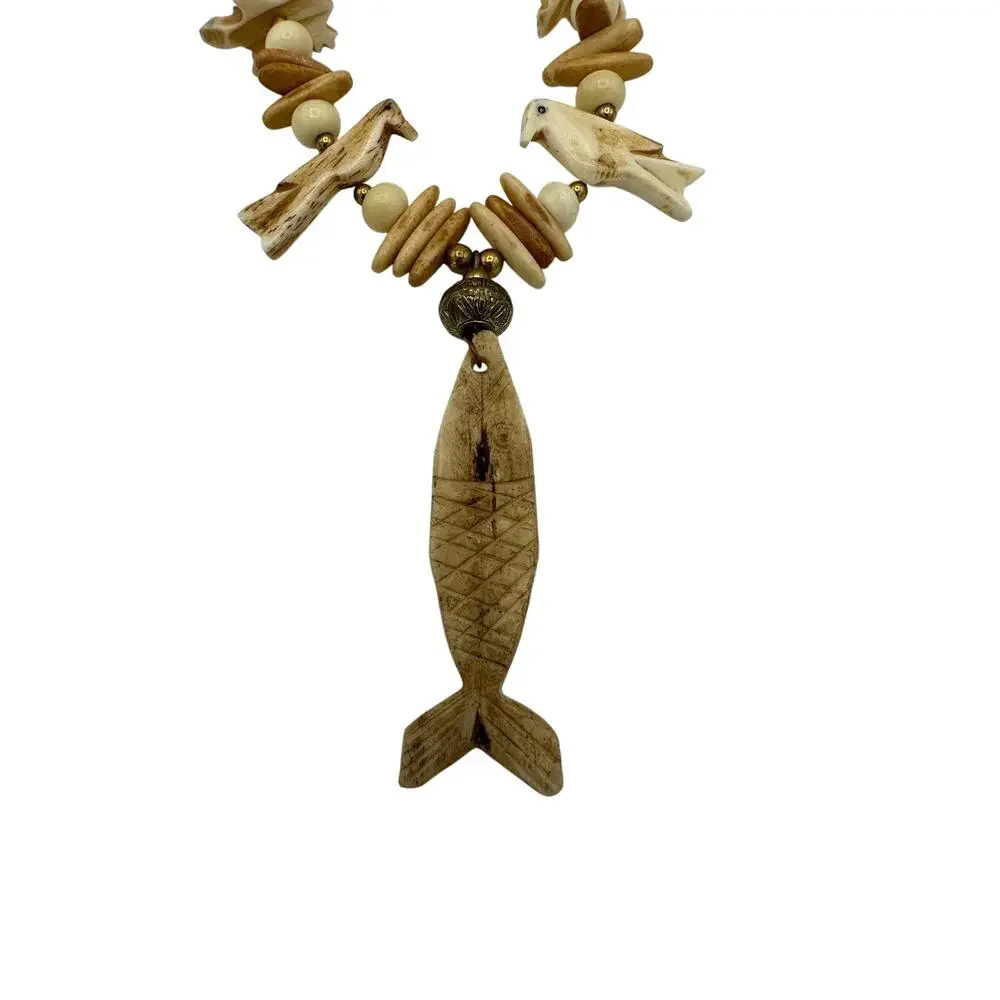 Vintage Navajo Carved Bone Necklace 13